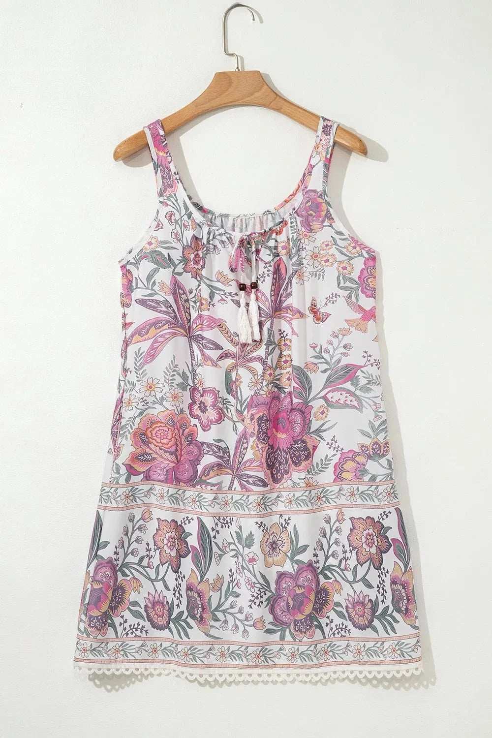 Multicolour Floral Tie Neck Sleeveless Mini Dress - Trendsi - Flyclothing LLC