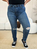 Judy Blue Full Size Mid Waist Distressed Slim Jeans - Trendsi - Flyclothing LLC