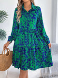 Printed Collared Neck Long Sleeve Dress - Trendsi - Flyclothing LLC