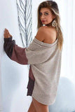 BiBi Color Block Out Stitching V-Neck Knit Top - Trendsi - Flyclothing LLC