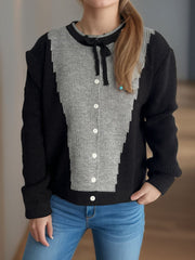 Contrast Button Down Long Sleeve Cardigan - Trendsi