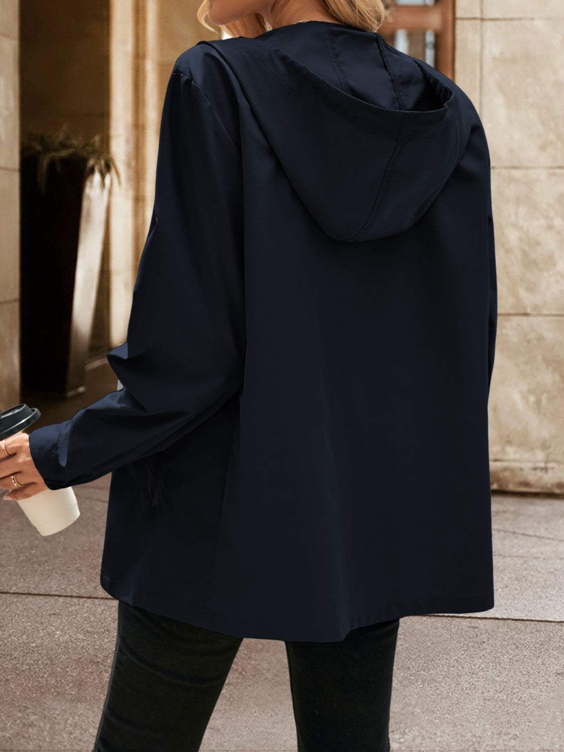 Pocketed Zip Up Hooded Jacket - Trendsi - Flyclothing LLC
