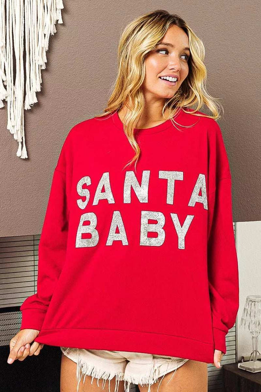 BiBi Santa Baby Lettering Christmas Sweatshirt - Trendsi - Flyclothing LLC