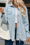 Flap Pocket Raw Hem Denim Jacket - Trendsi - Flyclothing LLC