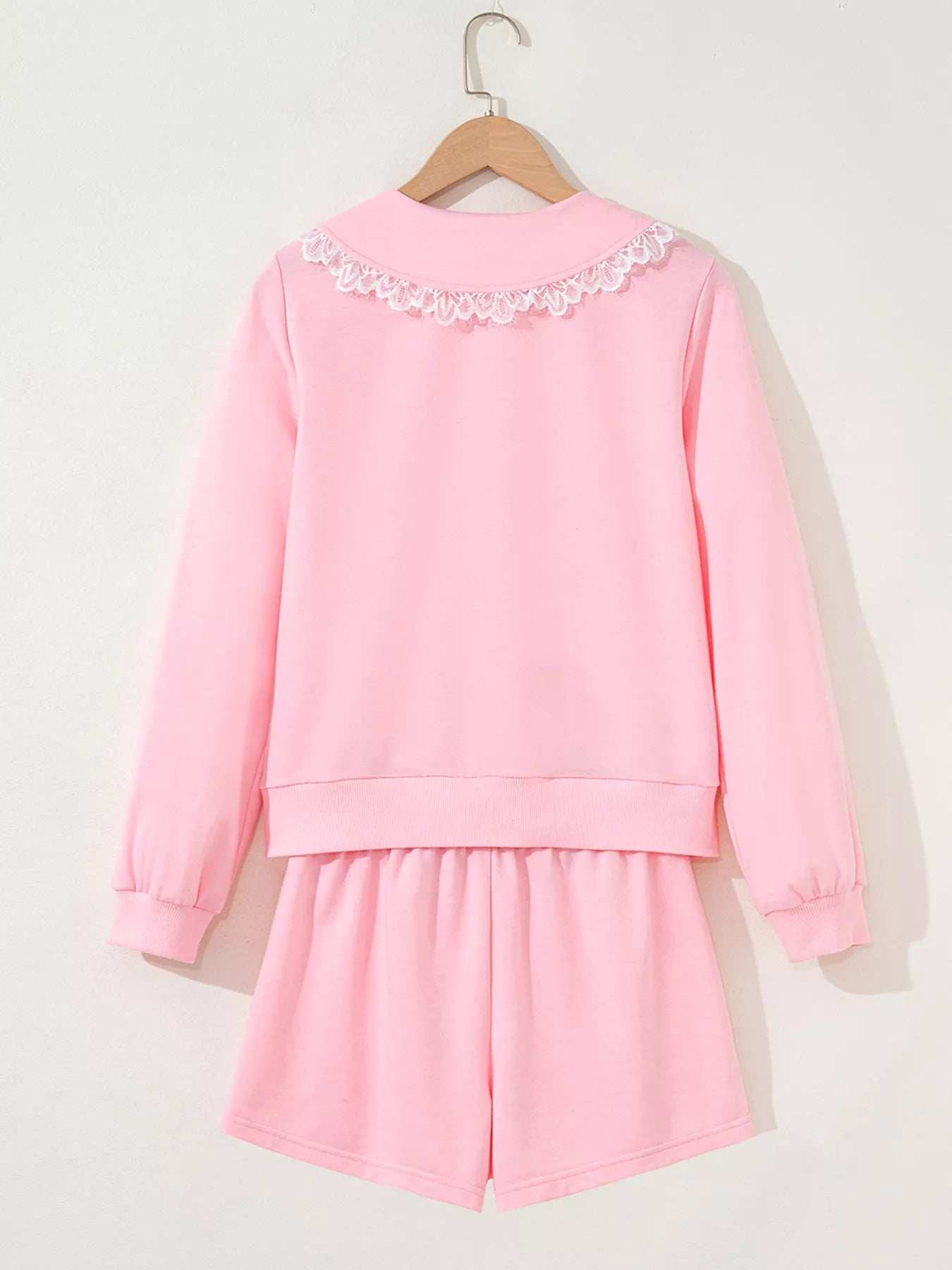 Peter Pan Lace Embellished Neck Sweatshirt and Skirt Two Piece Set - Trendsi - Flyclothing LLC