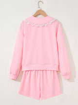 Peter Pan Lace Embellished Neck Sweatshirt and Skirt Two Piece Set - Trendsi - Flyclothing LLC