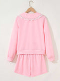 Peter Pan Lace Embellished Neck Sweatshirt and Skirt Two Piece Set - Trendsi - Flyclothing LLC