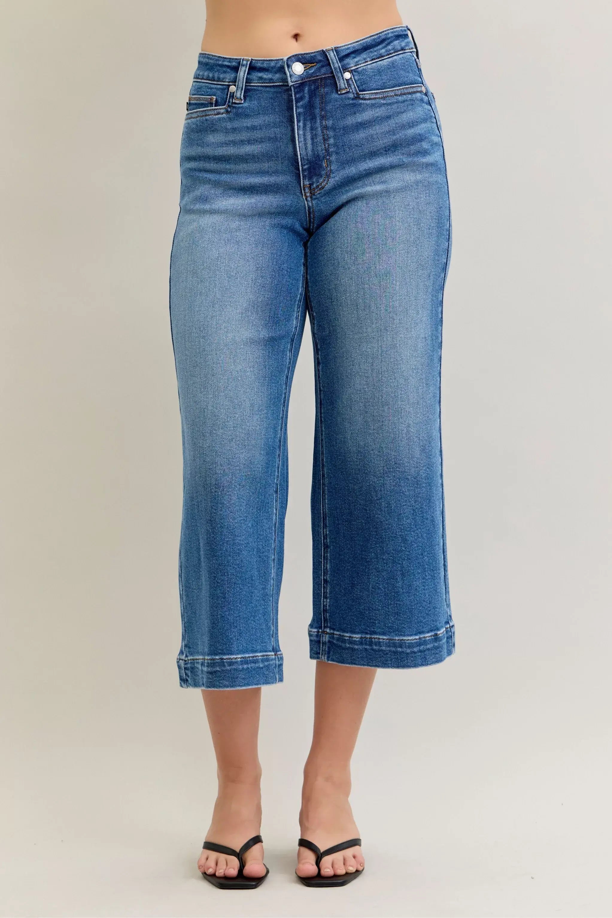 Judy Blue Mid Rise Crop Wide Leg Jeans - Trendsi - Flyclothing LLC