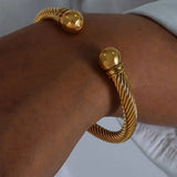 Stainless Steel Twisted Cable Cuff Bracelet - Trendsi - Flyclothing LLC