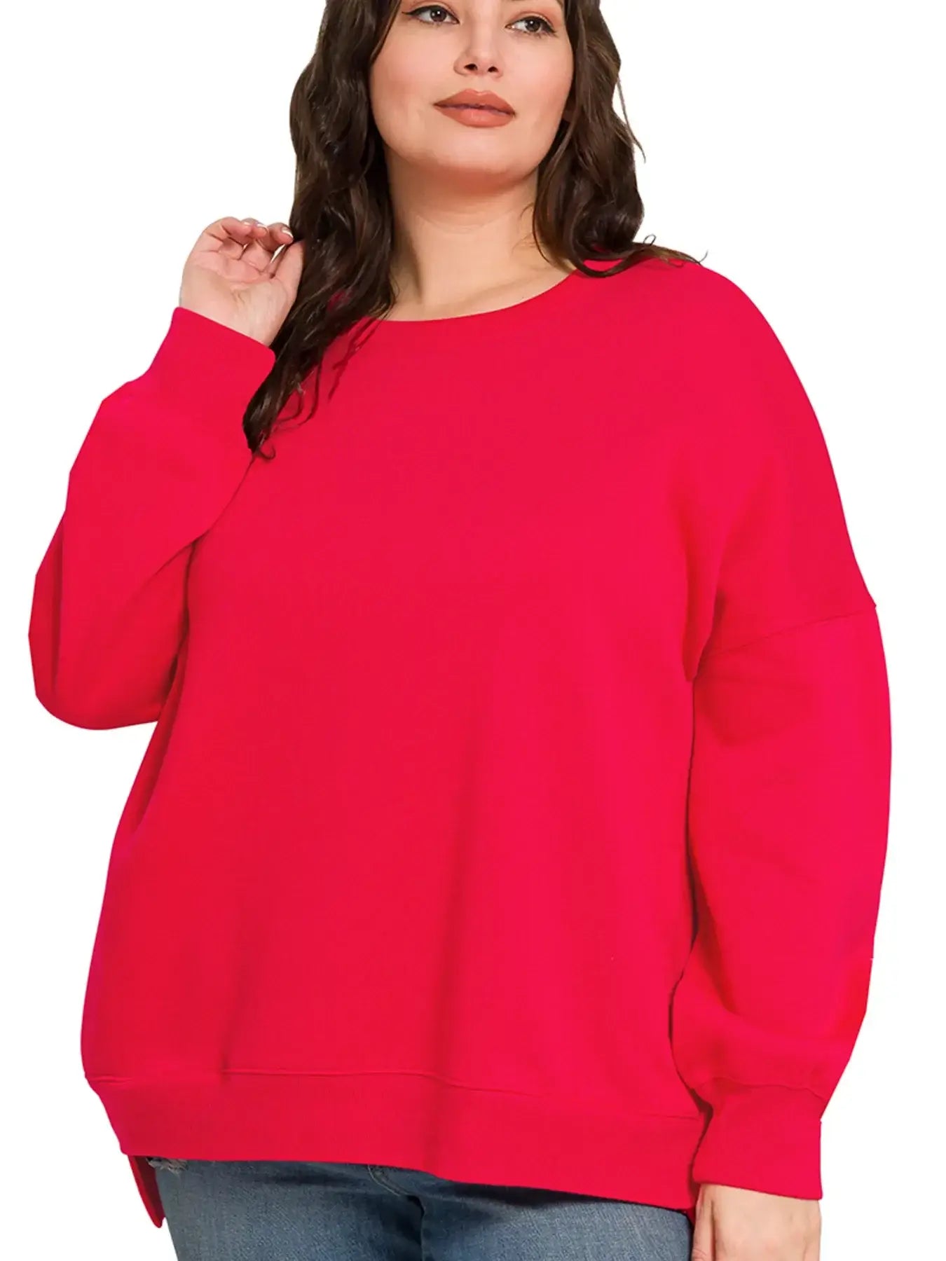Zenana Full Size Fleece Hi-low Boyfriend Sweatshirts with Pockets Plus Size - Trendsi - Flyclothing LLC