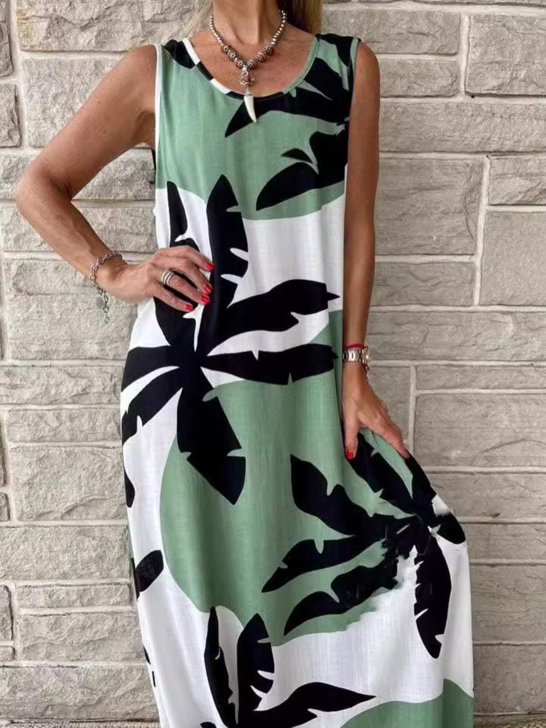 Printed Round Neck Mini Tank Dress - Trendsi - Flyclothing LLC
