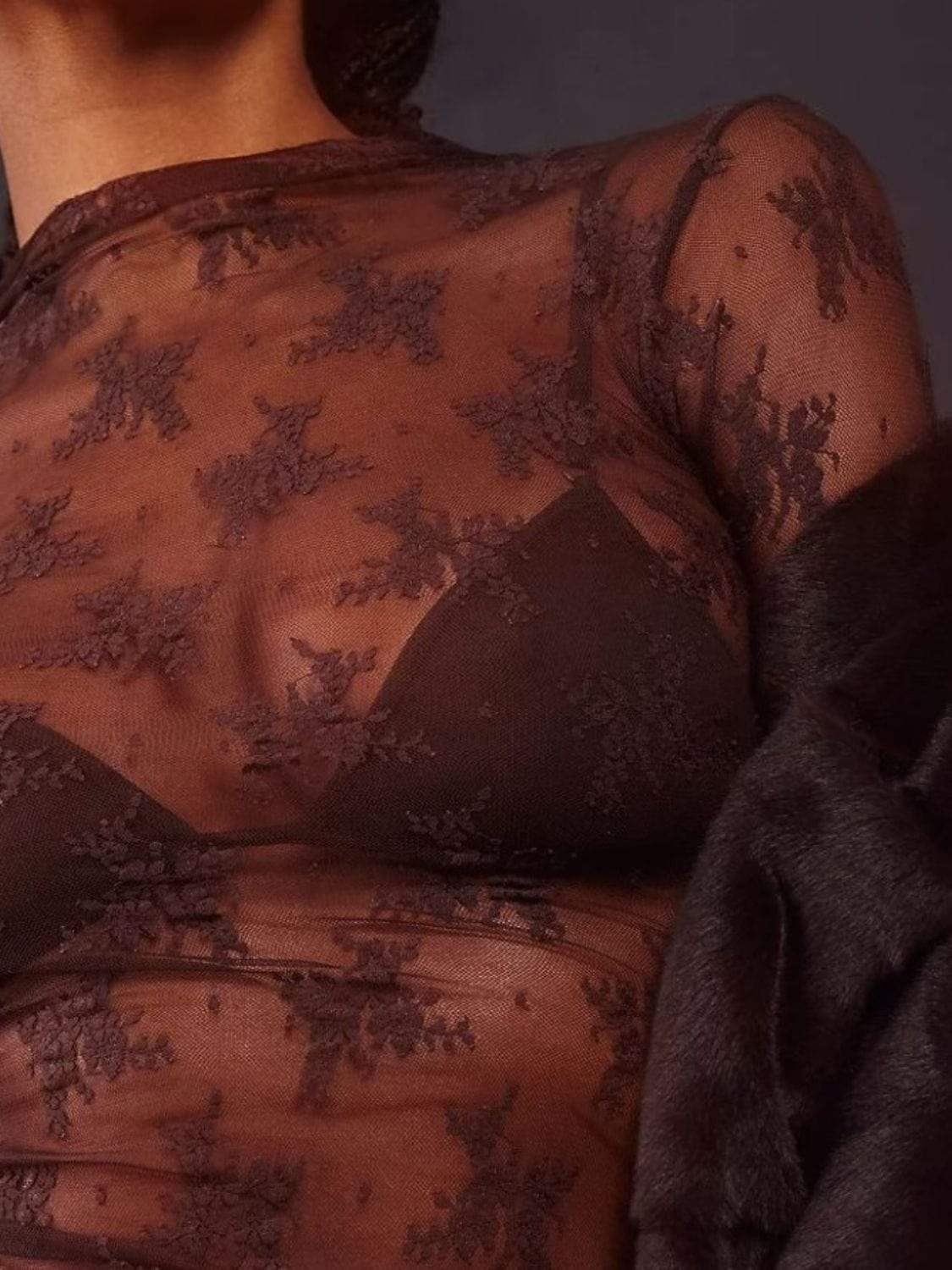 Lace Mock Neck Long Sleeve Blouse - Trendsi - Flyclothing LLC