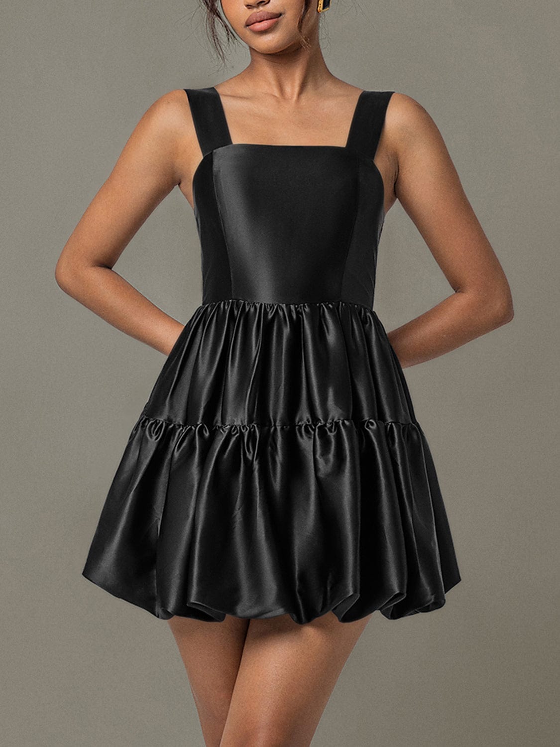 Ruched Square Neck Wide Strap Mini Dress - Trendsi