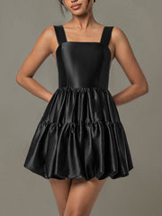 Ruched Square Neck Wide Strap Mini Dress - Trendsi