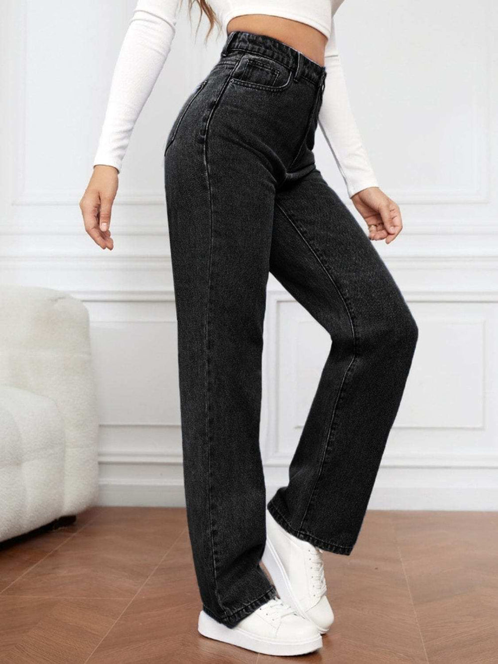 High Waist Straight Jeans - Trendsi - Flyclothing LLC