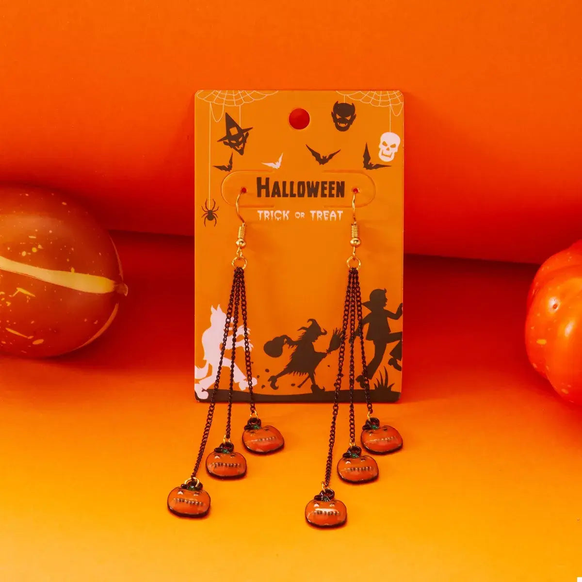 Halloween Pumpkin Chain Drop Earrings - Trendsi - Flyclothing LLC
