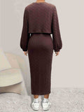 Open Front Long Sleeve Cardigan and Side Slit Cami Dress Set - Trendsi