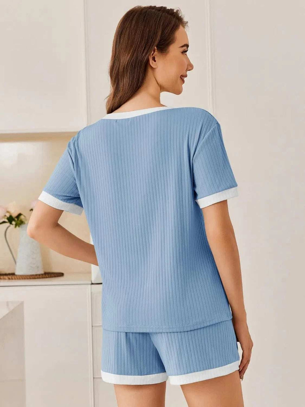 Ribbed Round Neck Top and Shorts Set - Trendsi - Flyclothing LLC