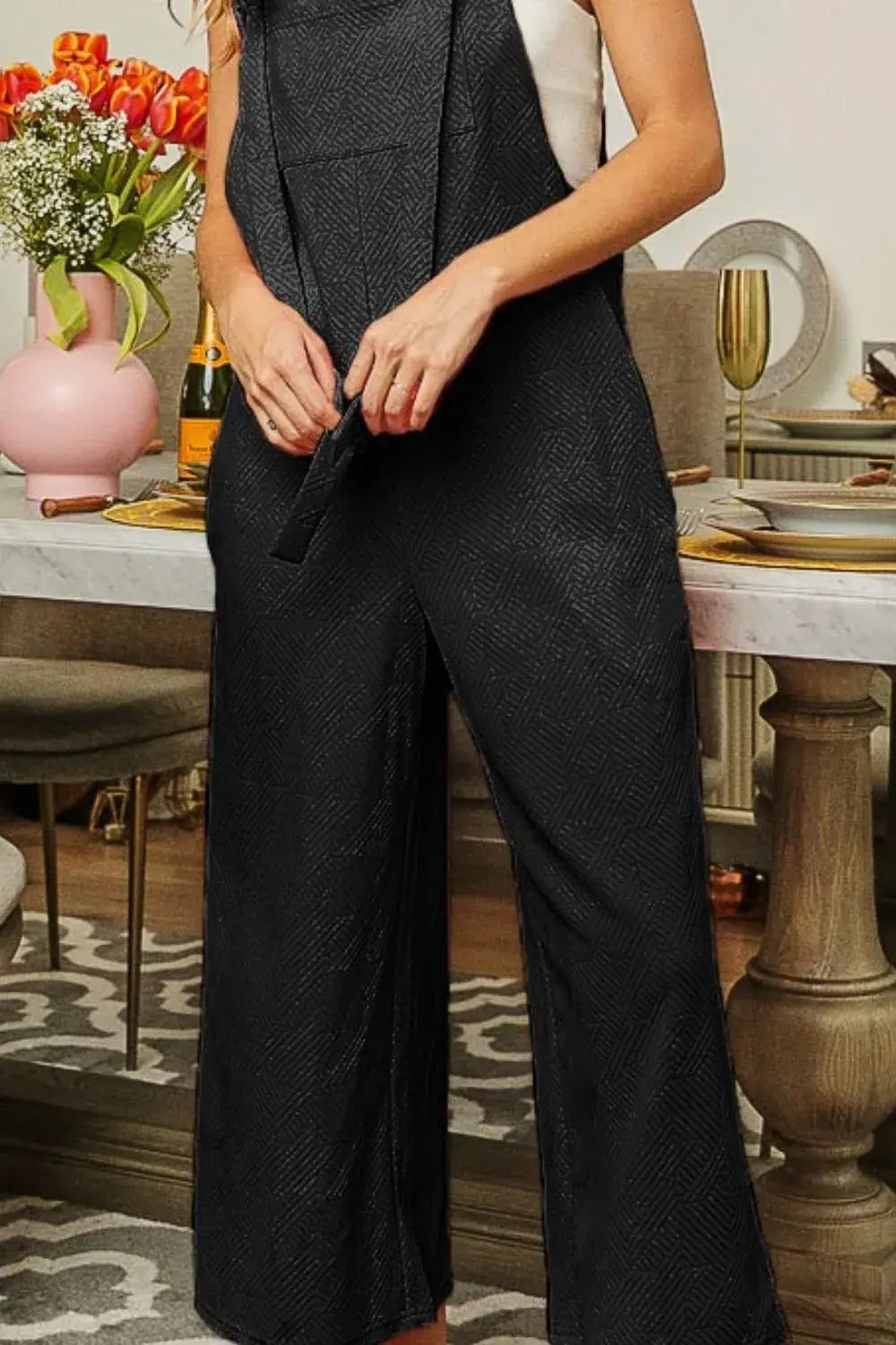 BiBi Textured Jacquard Jumpsuit with Side Pockets - Trendsi - Flyclothing LLC