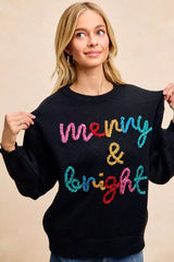 BiBi Tinsel Lettering Christmas Sweater - Trendsi - Flyclothing LLC