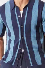 Men's Plus Size Striped Button Down Short Sleeve Shirt - Trendsi - Flyclothing LLC
