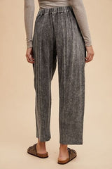 Annie Wear Mineral Washed Elastic Waist Pants - Trendsi