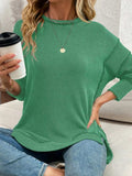 Side Slit Round Neck Dropped Shoulder Sweatshirt - Trendsi - Flyclothing LLC