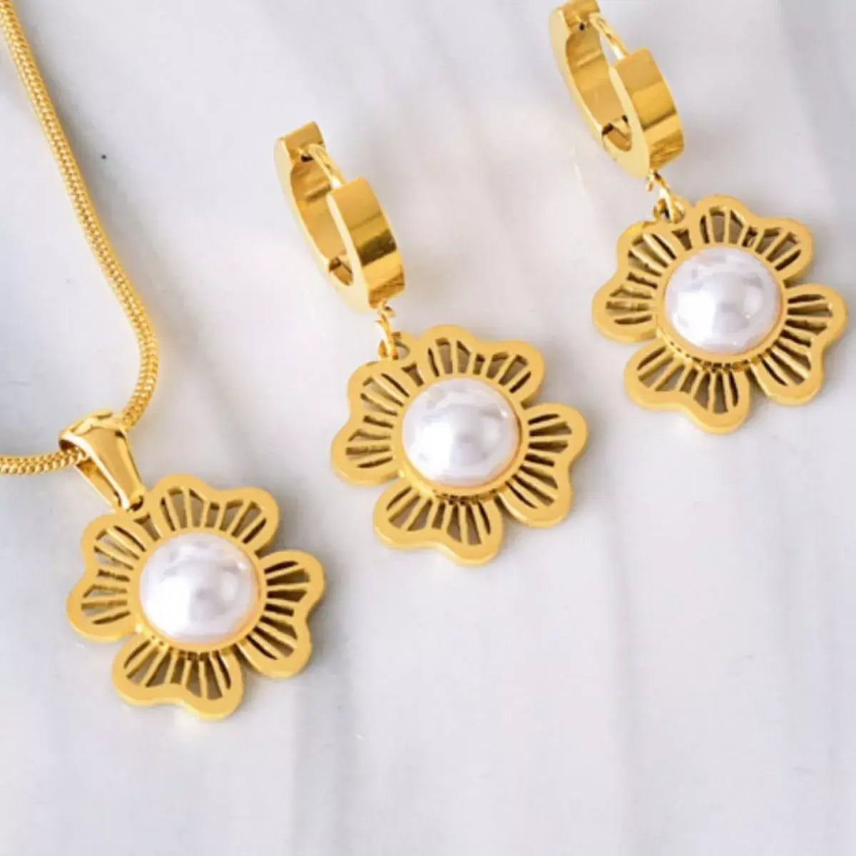 18K Gold-Plated Flower Jewelry Set - Trendsi - Flyclothing LLC