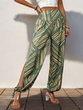 Smocked Slit Printed High Waist Pants - Trendsi