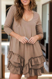 Ruffled Scoop Neck Three-Quarter Sleeve Mini Dress - Trendsi - Flyclothing LLC