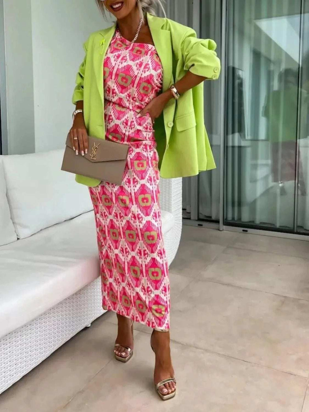 Slit Printed Single Shoulder Midi Dress - Trendsi - Flyclothing LLC