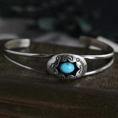 Artificial Turquoise Alloy Open Bracelet - Trendsi