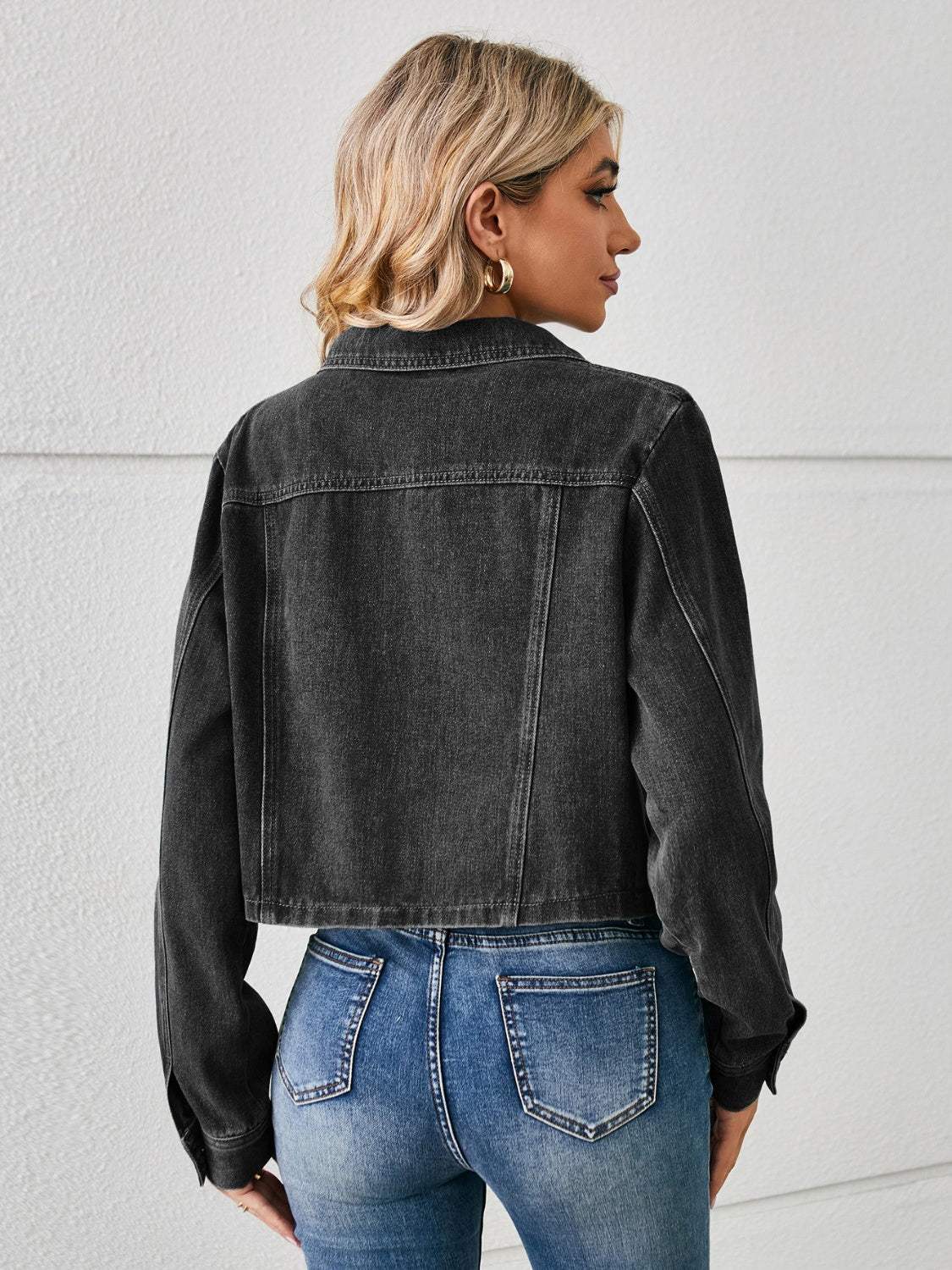 Button Up Long Sleeve Denim Jacket - Trendsi - Flyclothing LLC