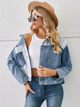Snake Print Button Up Denim Jacket - Trendsi - Flyclothing LLC