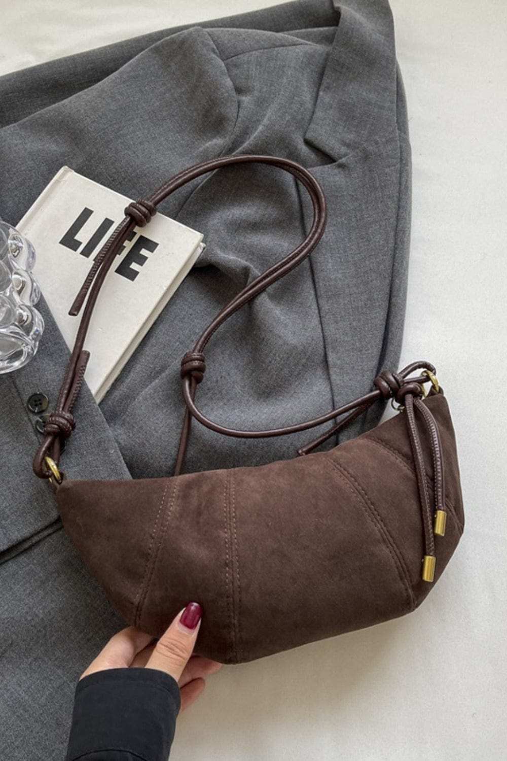PU Leather Strap Suede Shoulder Bag - Trendsi - Flyclothing LLC