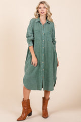 Mittoshop Mineral Wash Cotton Gauze Midi Shirt Dress - Trendsi