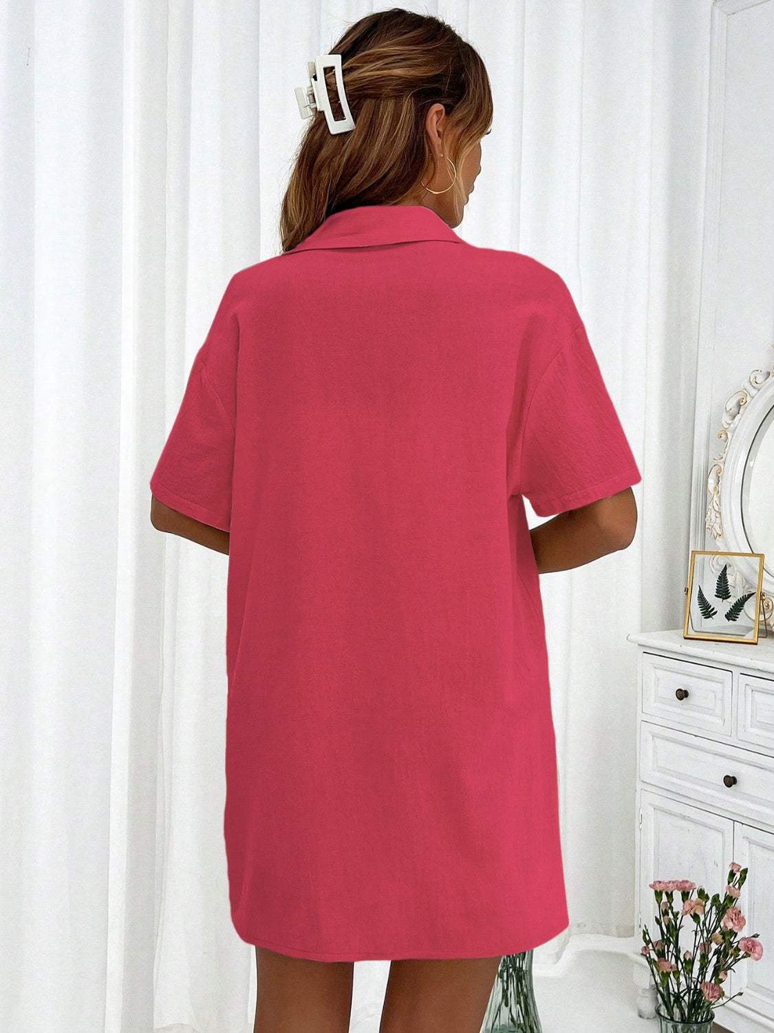 Button Up Half Sleeve Top and Shorts Set - Trendsi - Flyclothing LLC