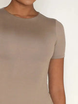 Round Neck Short Sleeve Swim Top - Trendsi - Flyclothing LLC