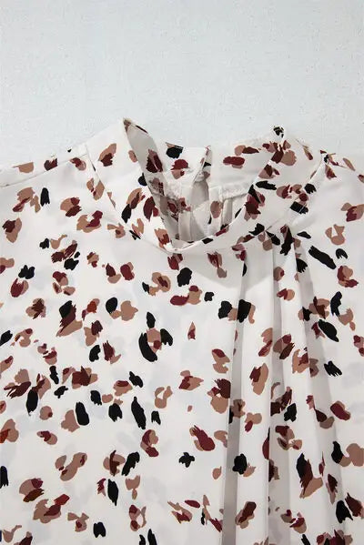 Printed Mock Neck Balloon Sleeve Blouse - Trendsi - Flyclothing LLC