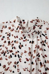 Printed Mock Neck Balloon Sleeve Blouse - Trendsi - Flyclothing LLC