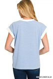 Zenana Striped Round Neck Short Sleeve Contrast Trim T-Shirt - Trendsi - Flyclothing LLC