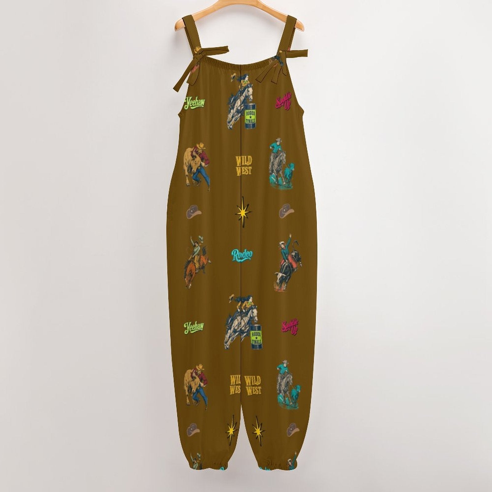 Baha Ranch The Last Roundup Western Rodeo Overalls Jumpsuit Brown