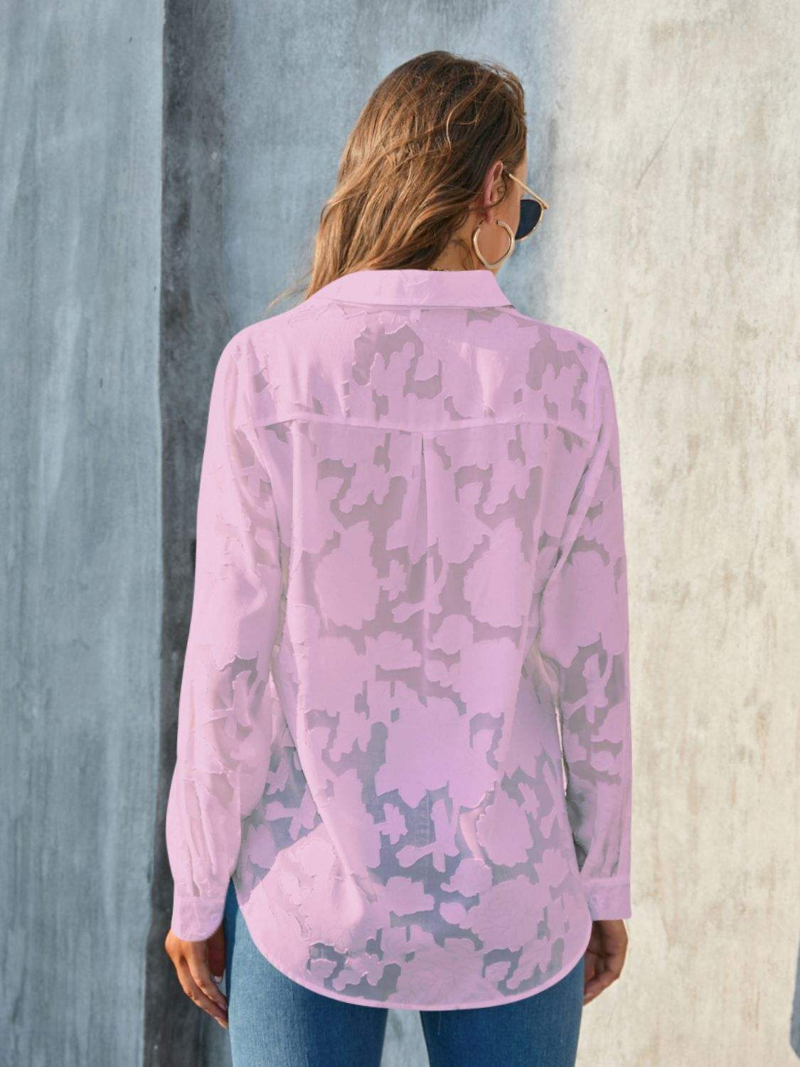 Full Size Collared Neck Long Sleeve Shirt Plus Size - Trendsi - Flyclothing LLC