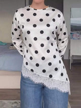 Polka Dot Satin Top with Lace Trim - Trendsi - Flyclothing LLC