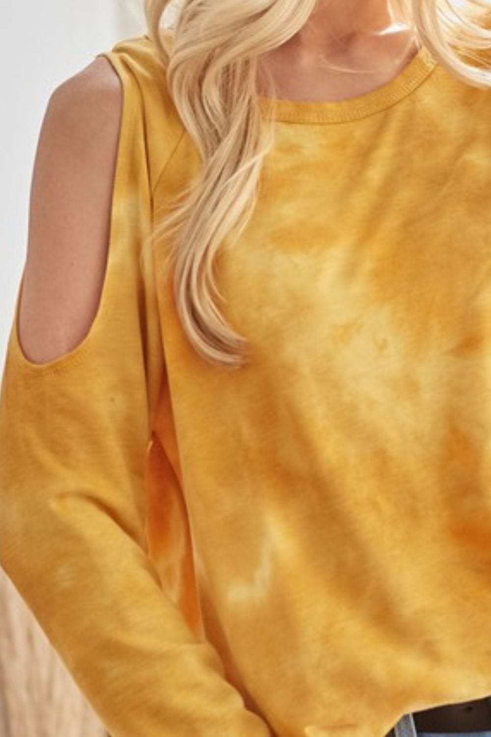 BiBi Tie-Dye French Terry Round Neck Cold Shoulder T-Shirt - Trendsi - Flyclothing LLC