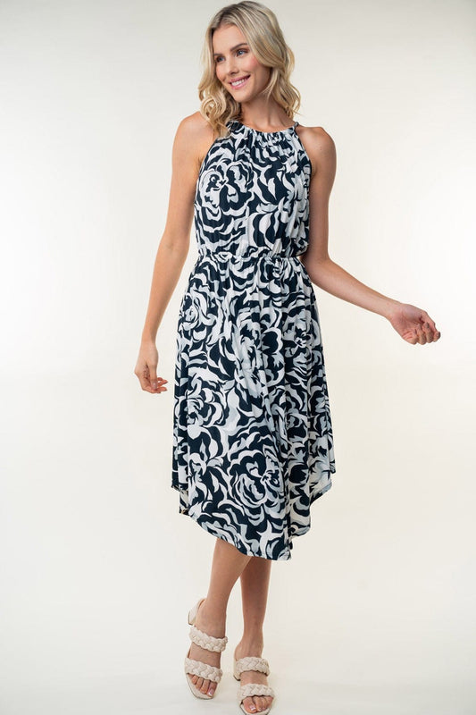 White Birch Tied Ruched Floral Sleeveless Knee Length Dress Trendsi