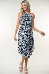 White Birch Tied Ruched Floral Sleeveless Knee Length Dress Trendsi