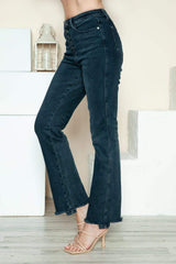 Judy Blue Full Size Button Fly Hem Destroy Straight Jeans - Trendsi - Flyclothing LLC