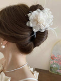 Feather Trim Flower Shape Hair Claw Clip - Trendsi - Flyclothing LLC