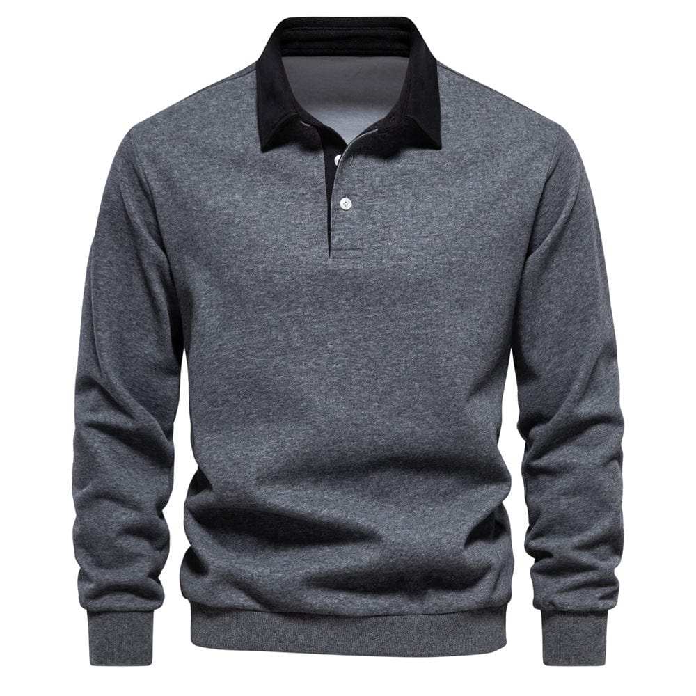 Men's Quarter Button Collared Neck Long Sleeve Polo - Trendsi - Flyclothing LLC